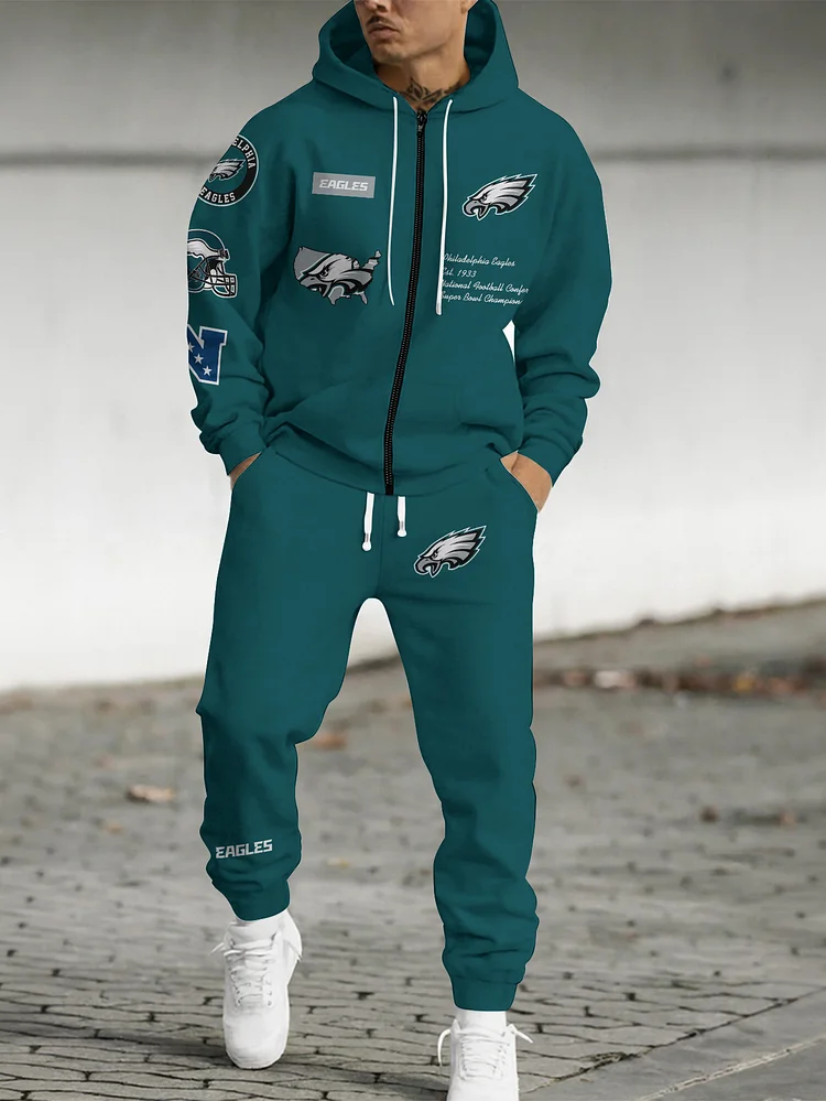 Philadelphia Eagles Zip-up Hoodie & Pants 2 Pieces Set