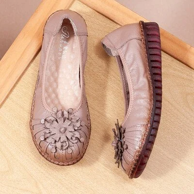 GKTINOO Fashion Flower Design Round Toe Solid Color Flat Shoes Vintage Genuine Leather Women Flats Handmade Women's shoes