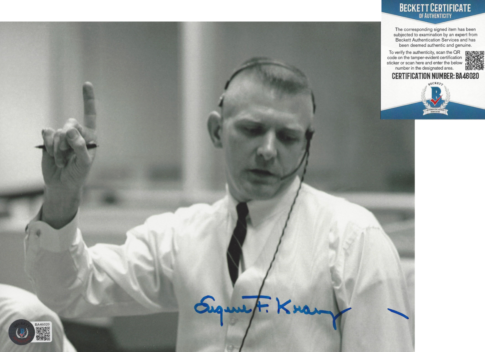 EUGENE GENE KRANZ NASA FLIGHT DIRECTOR SPACE SIGNED 8x10 Photo Poster painting BECKETT BAS COA