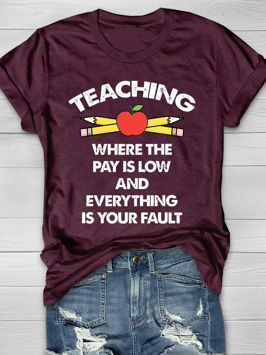 Funny Teacher Print Short Sleeve T-shirt