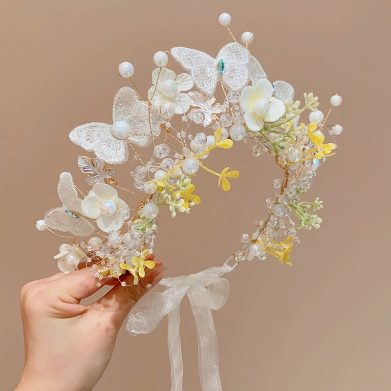 Super Fairy Beauty Children’s Headwear Beautiful Wreath Head Flower Children’s Hair Accessories Mori Girls’ Performance Host Holiday Wristlet Hair Hoop