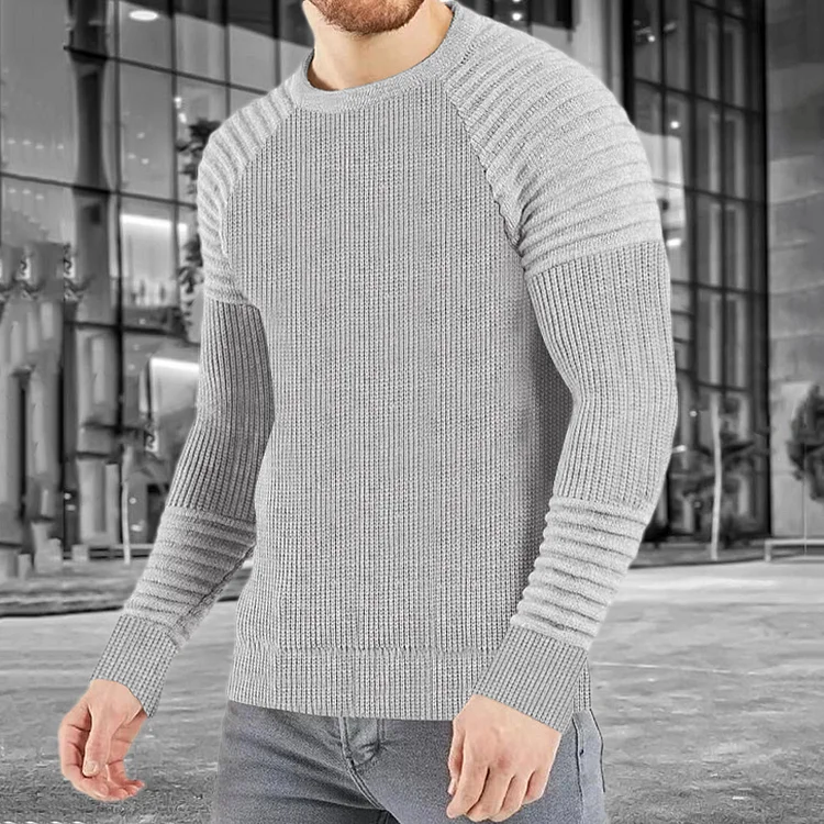 Utbros Casual Knit Solid Color Long Sleeve Sweater