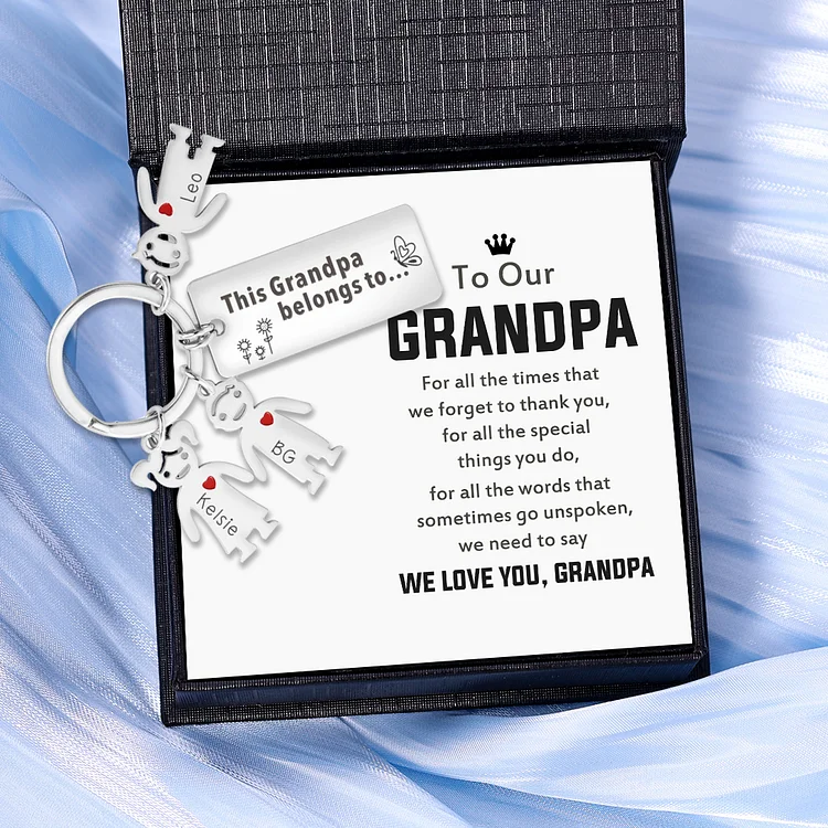 This Grandpa Belongs To Keychain Personalized Family Keychain with 3 Kid Charms Engrave 3 Names