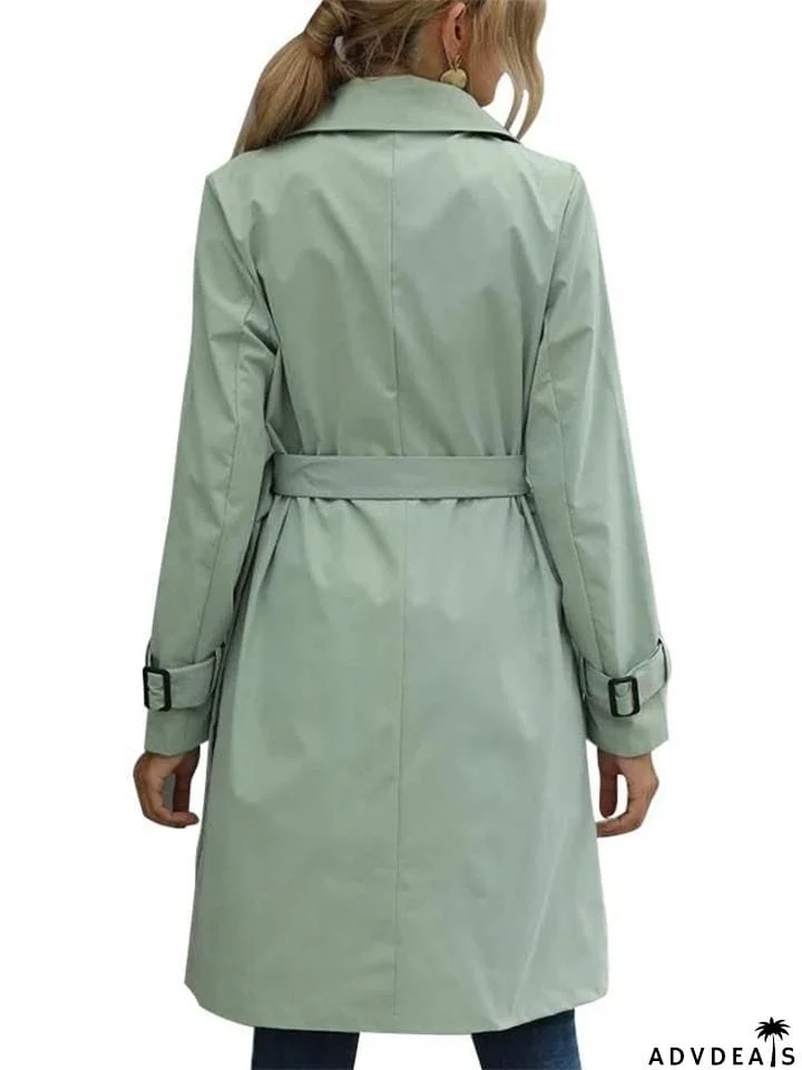 Women's Loose Casual Lapel Belted Double-Breasted Trench Coat