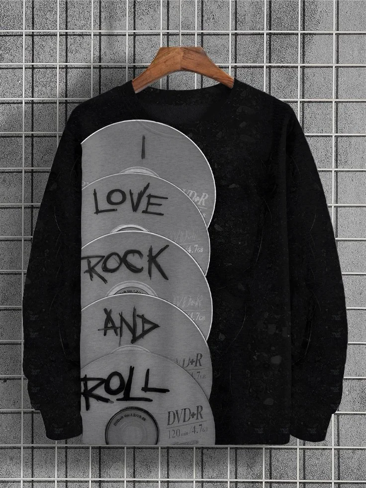 Men's I Love Rock And Roll Print Casual Sweatshirt