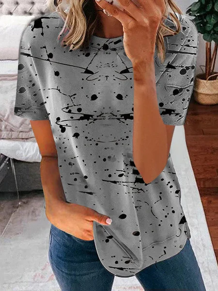 Women Short Sleeve Scoop Neck Polka Dot Graphic Top