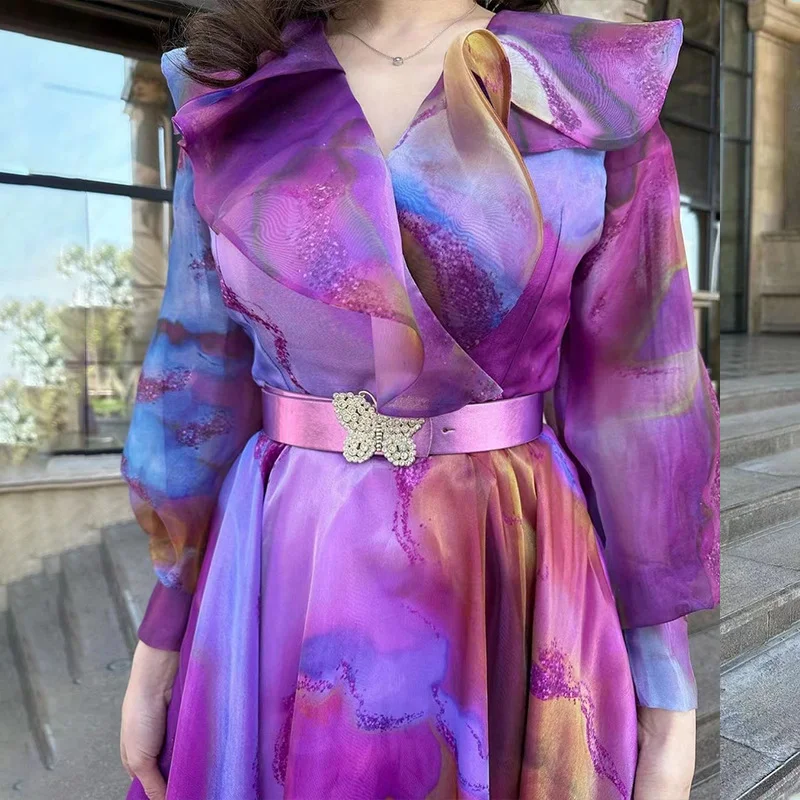 Brownm Brownm Spring And Summer New Printing Screen Dress Commuter Large Size Women's Dress