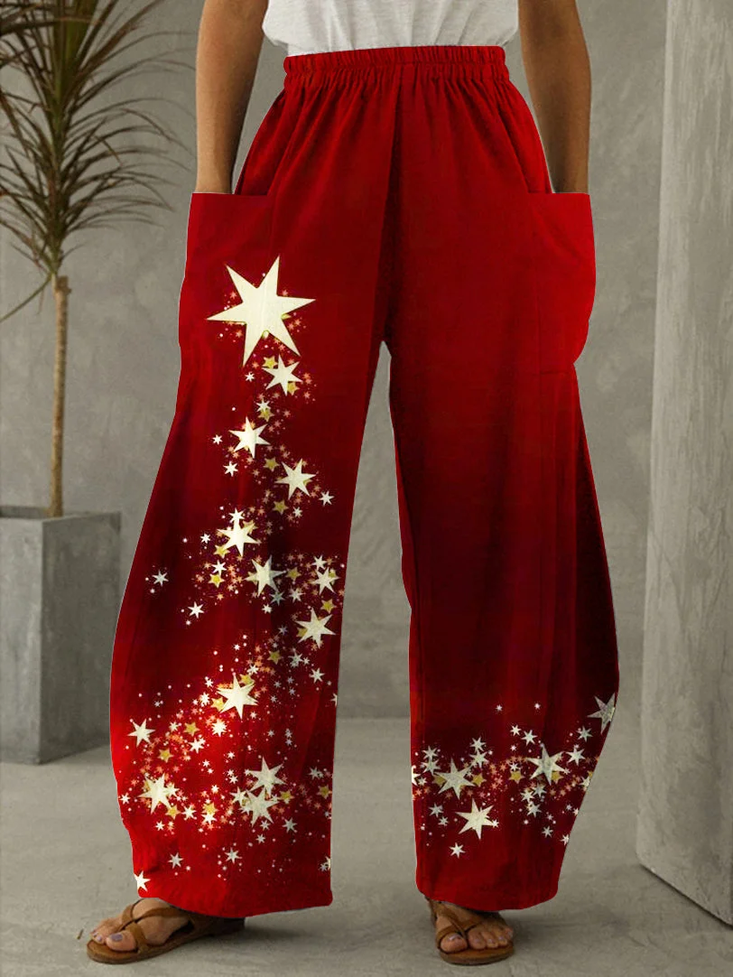 Christmas Stars Tree Print Vintage Pants