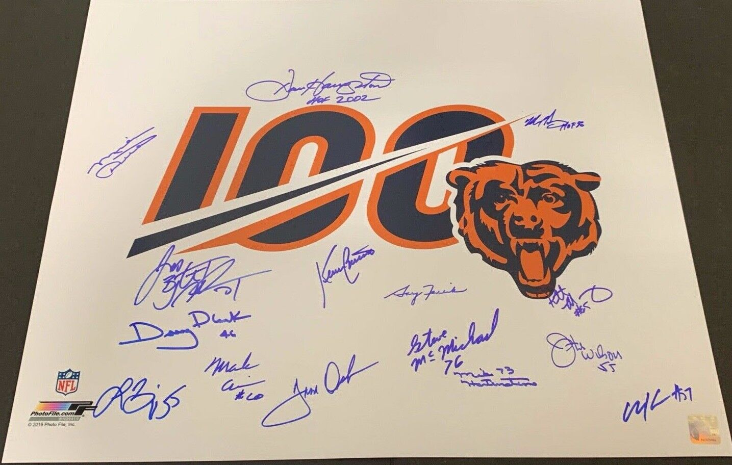 Dan Hampton Mike Singletary Chicago Bears 100th Ann MULTI Signed 20x24 Photo Poster painting .