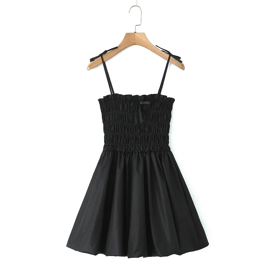 Toloer Bow Strap Ruched Mini Dress-Outfit Ideas