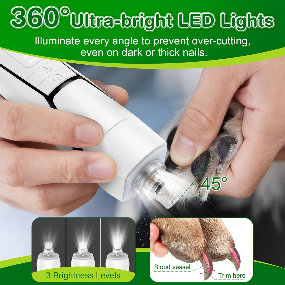 MAXLAPTER 6-Speed Dog Nail Grinder, Quiet Electric Dog Nail Trimmers with 360&deg; LED Lights, Pet Toenail Grinder for Small Medium Large Dogs & Cats