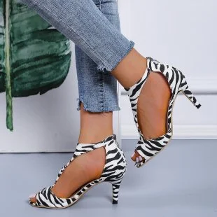 2022 new summer fashion stiletto fish sexy high heels women's plus size leopard print bag closed toe heel high heel sandals QueenFunky