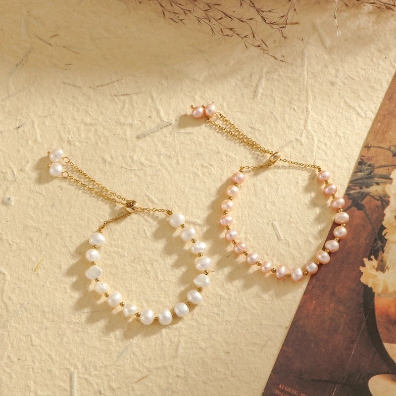 Freshwater Pearl Titanium Steel Plating Inlay Bracelets