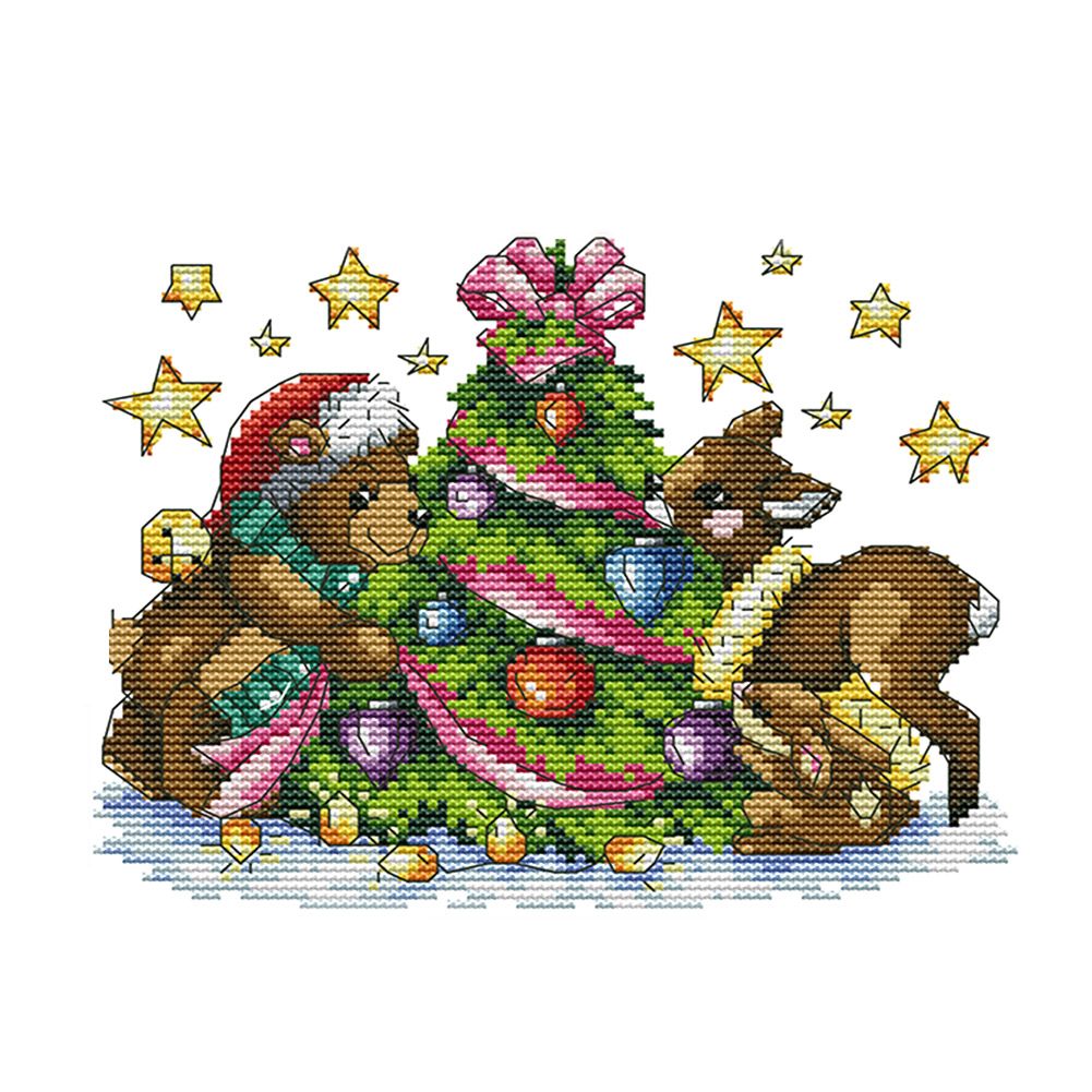 

Christmas Teddy - 14CT Stamped Cross Stitch - 25*19CM, 501 Original