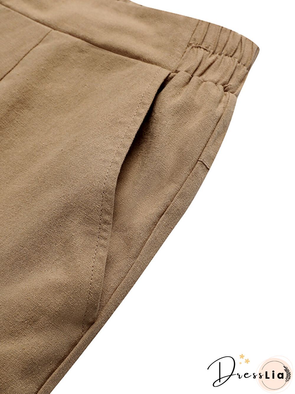 Solid Pocket Elastic Waist Casual Pants For Women