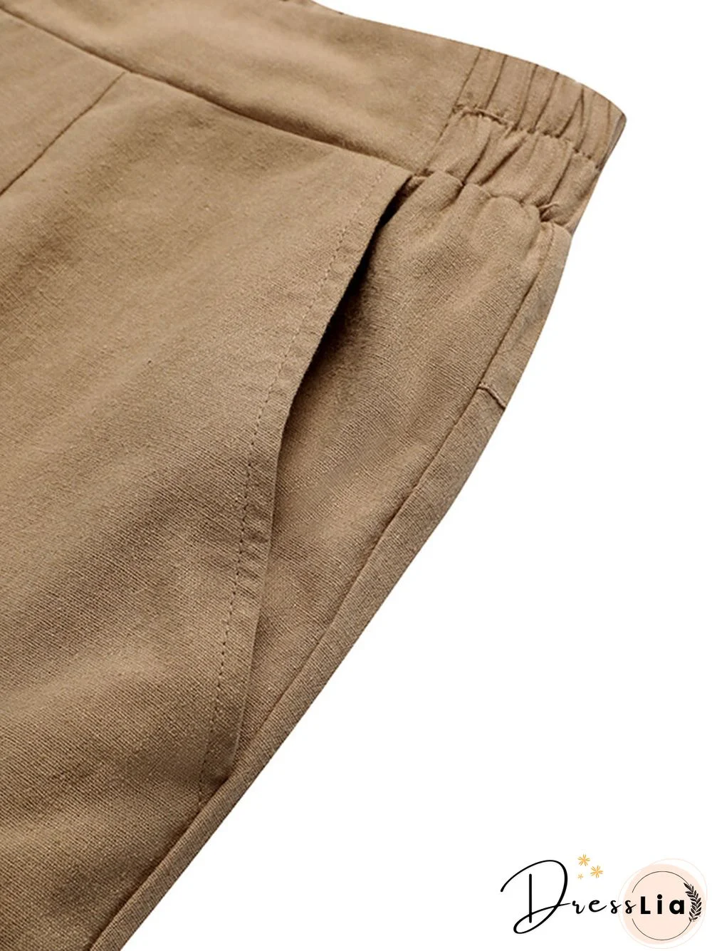 Solid Pocket Elastic Waist Casual Pants For Women