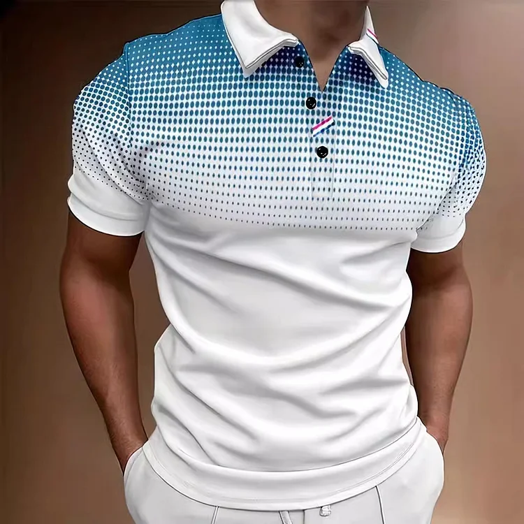 Kakacloud New summer men's top Fashion fitness trend Casual T-shirt button gradient POLO shirt Men's sports polo shirt
