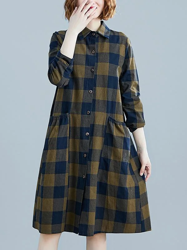 Loose Plaid Shirt Dress