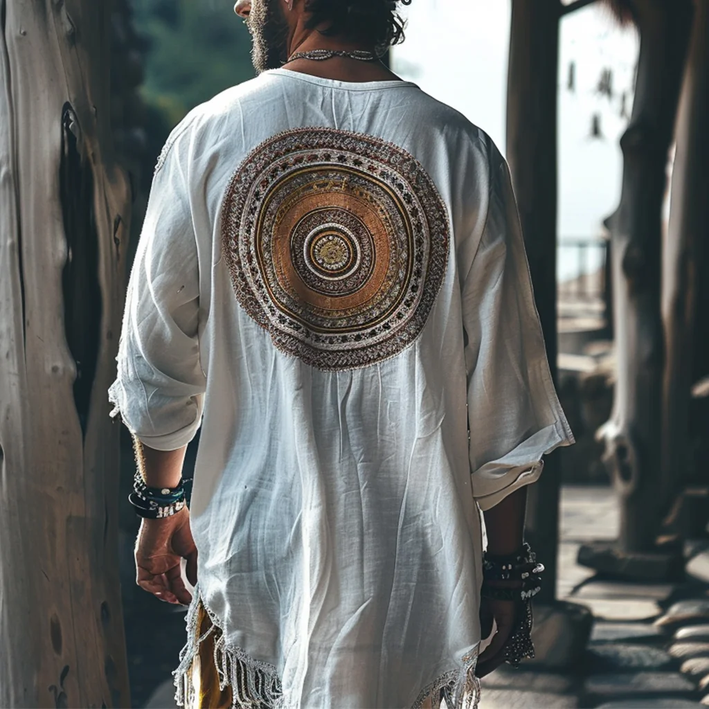 Men's Holiday Linen Bohemian Tribal Robe-inspireuse