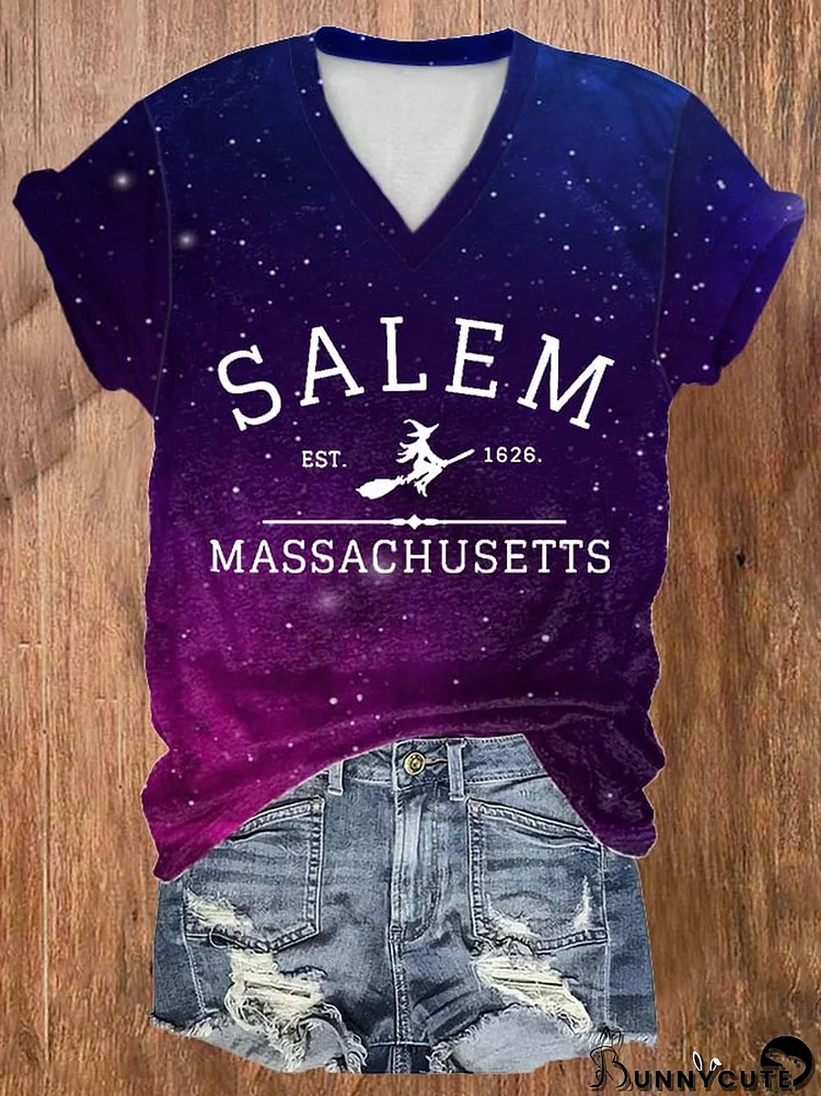 Women's Casual Salem Massachusetts Printed Short Sleeve T-Shirt