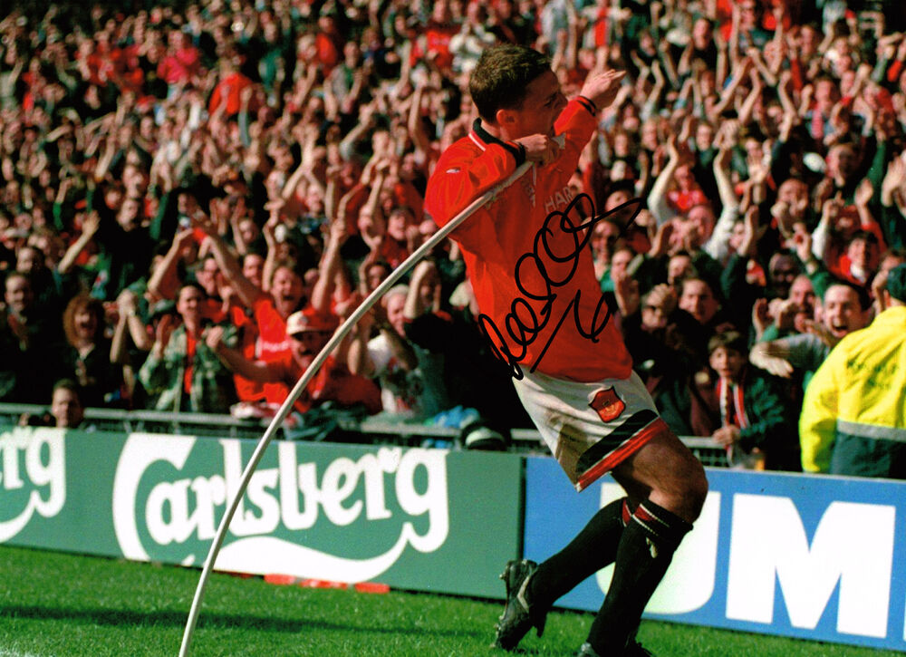 Lee Sharpe HAND SIGNED Manchester United Goal Celebration HUGE Photo Poster painting AFTAL COA