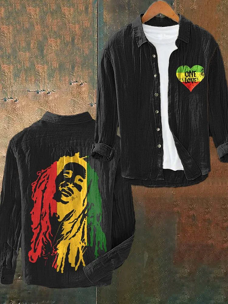 Wearshes Reggae Print Casual Cozy Cotton Linen Shirt