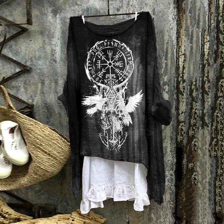 Tribal Viking Bird Tree Of Life Totem Print Blouse