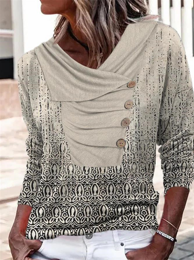 Women Long Sleeve V-neck Graphic Floral Printed Top