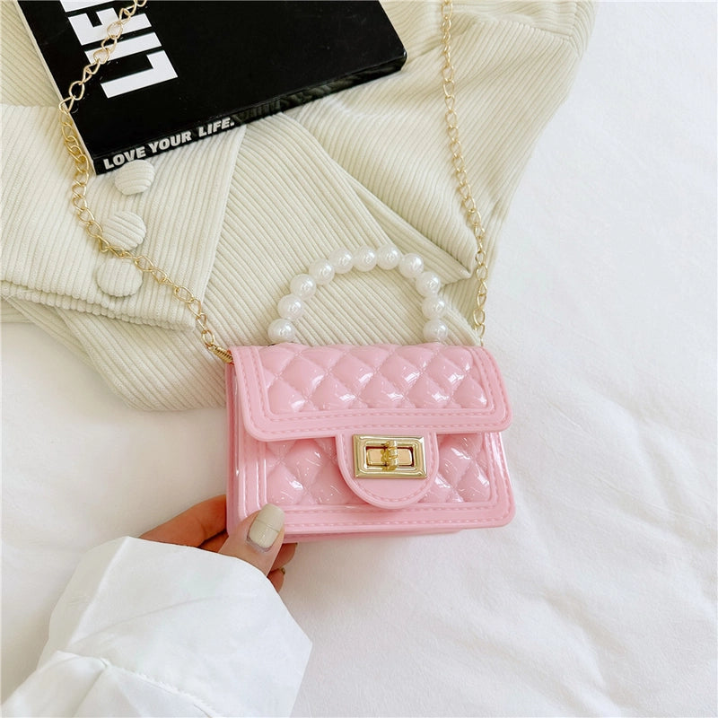 Women’s Small PVC Lattice Elegant Square Lock Clasp Jelly Bag