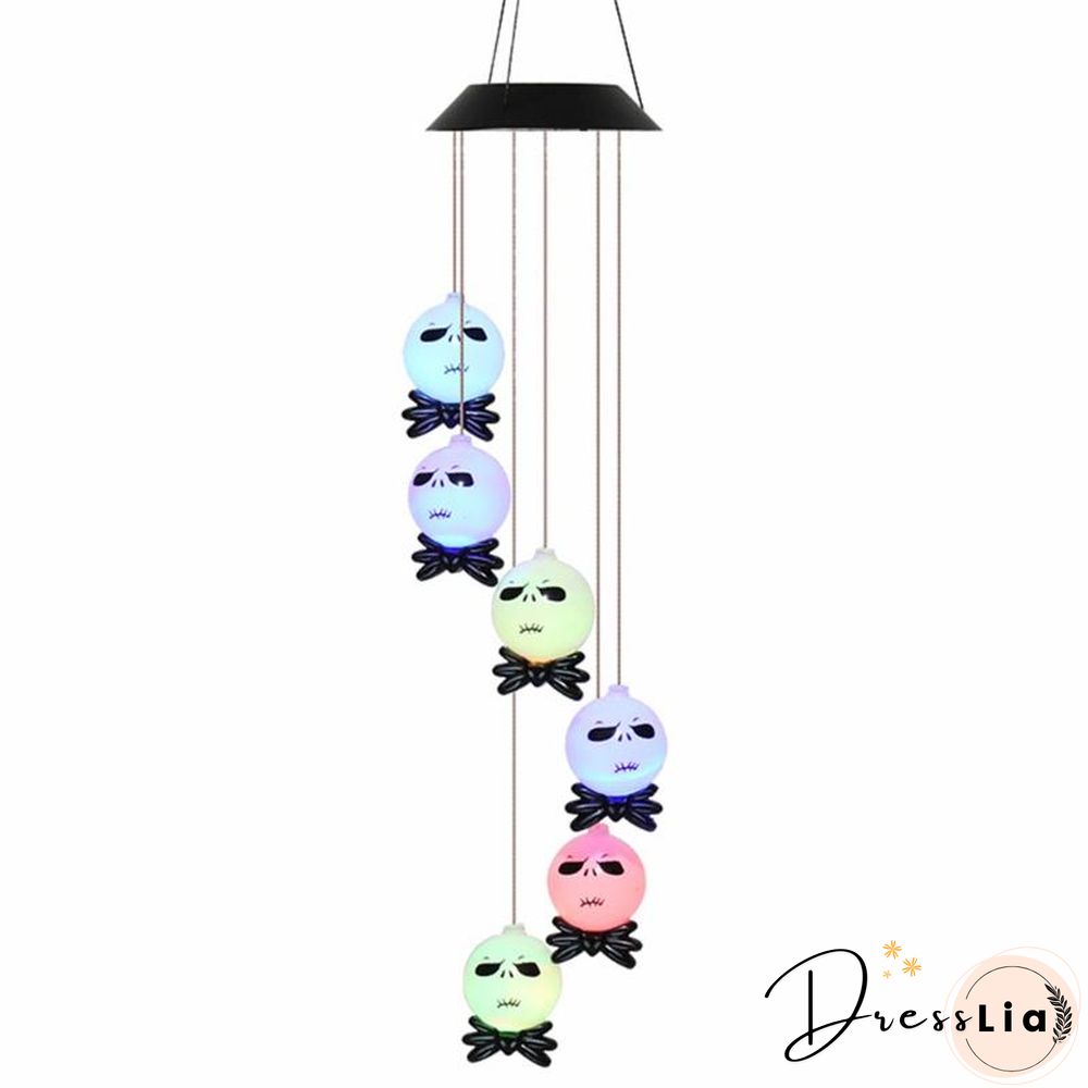 Halloween Solar Skeleton Skull Wind Chimes Light LED Color Changing