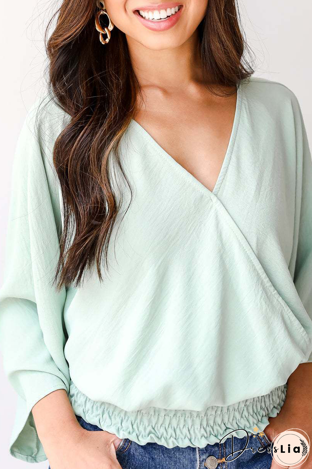 Casual Solid Patchwork V Neck Tops(3 colors)