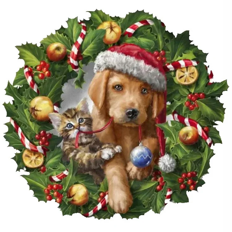 Round Diamond Painting Dog Cat Christmas Hat Full Drill Rhinestone (E607)