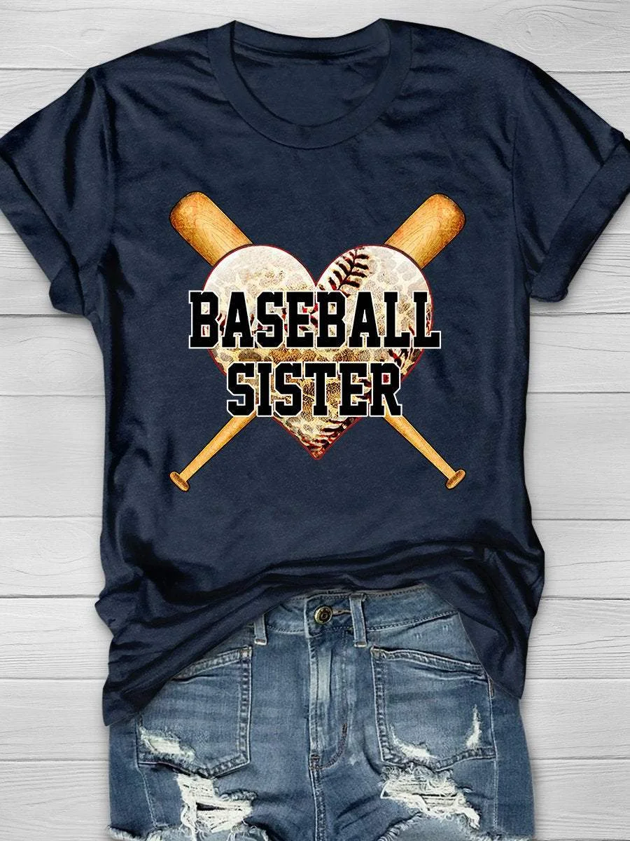 Baseball Sister Print Short Sleeve T-shirt