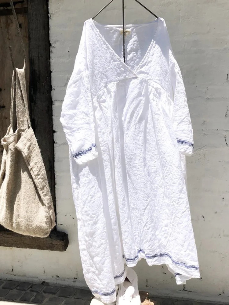 V-neck long sleeve loose casual dress