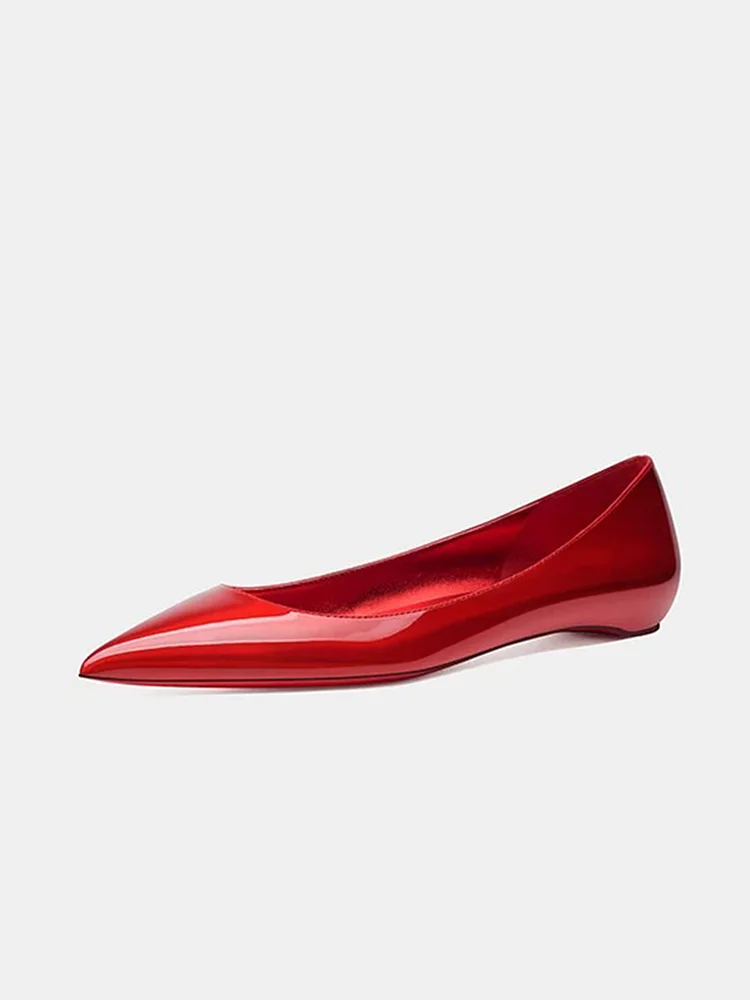 Women's Pointed Toe Red Bottom Patent Leather Comfortable Simple Colorful Classic Style Flat Shoes