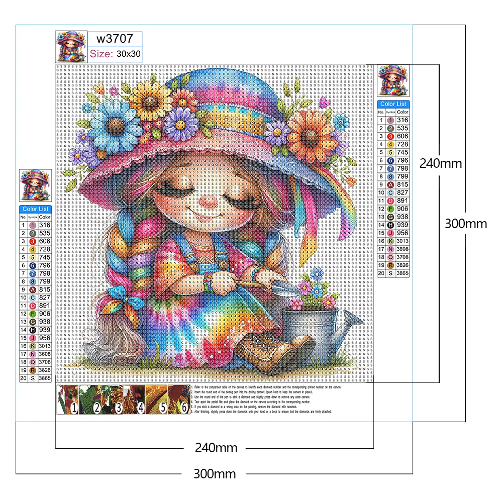 Full Round Diamond Painting 30*30cm - Gardening Girl