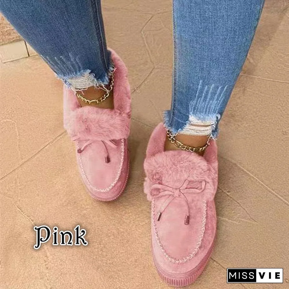 Winter Women Fashion Flat Shoes Suede Women Cute Soft Fur Padded Shoes Slip On Platform Ladies Casual Shoes