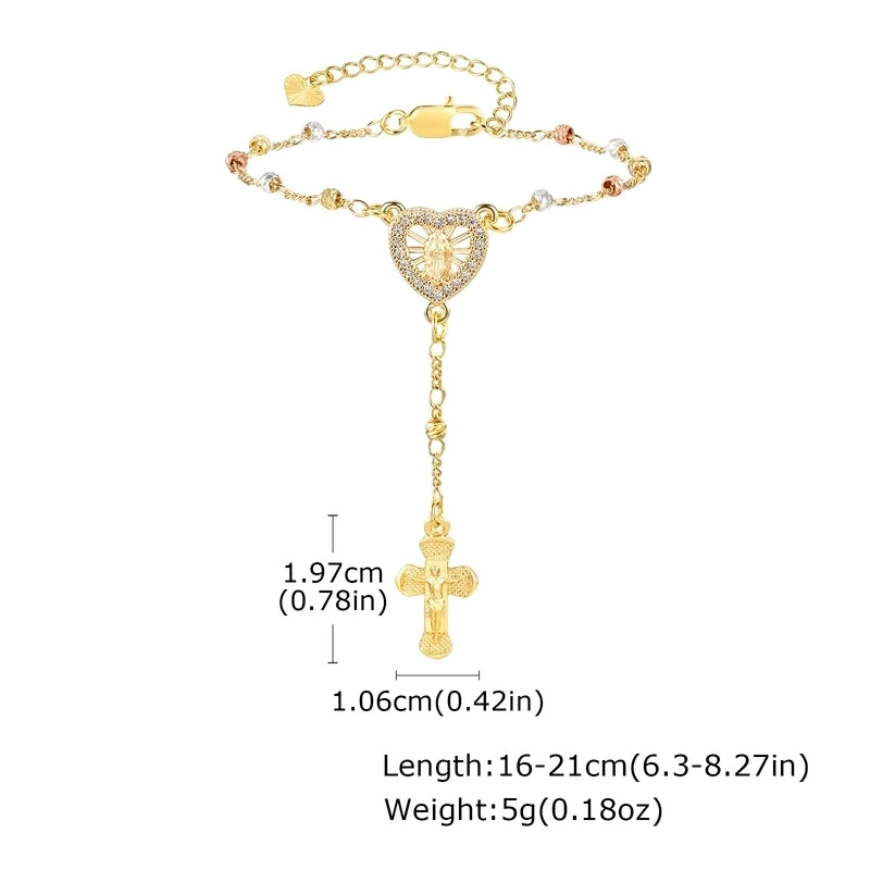 Vintage Style Religion Cross Virgin Mary Copper Zircon 18K Gold Plated Inlay Bracelets