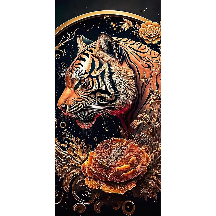 Full Round Diamond Painting - Vintage Carved Tiger 40*80CM
