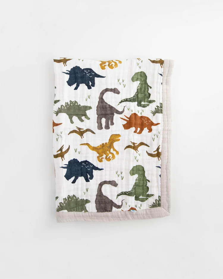 Cotton Muslin Baby Quilt - Dino Friends