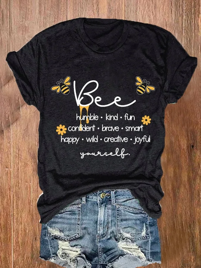 Women's Bee Print Round Neck Casual T-Shirt socialshop
