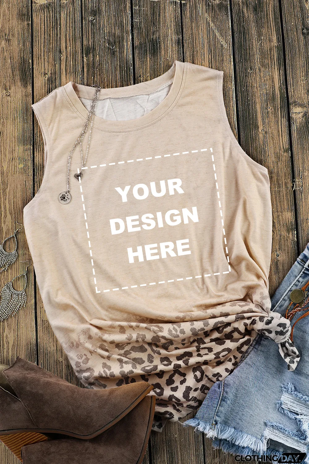 Blank Apparel - Apricot Gradient Leopard Print Tank Top