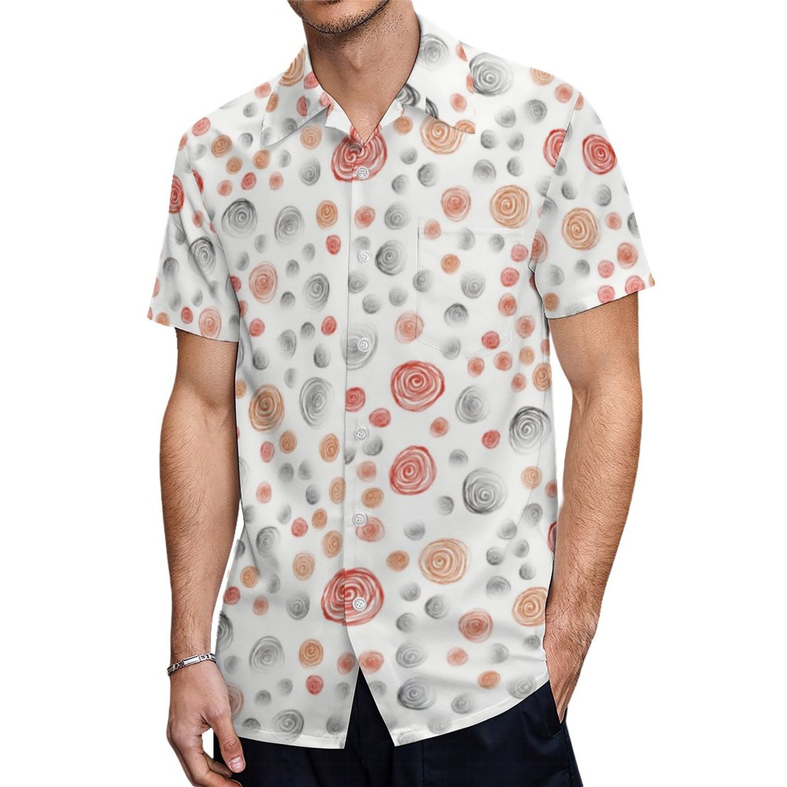 White With Red Grey Circle Pattern Hawaiian Shirt Mens Button Down Plus Size Tropical Hawaii Beach Shirts