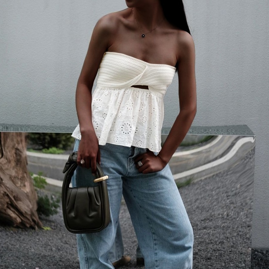 Ootddress White Tube Top Knit Twist Crop Top Women Elegant Lace Mesh Strapless Corset Top Korean Sexy Streetwear Cute Chiffon Blouse