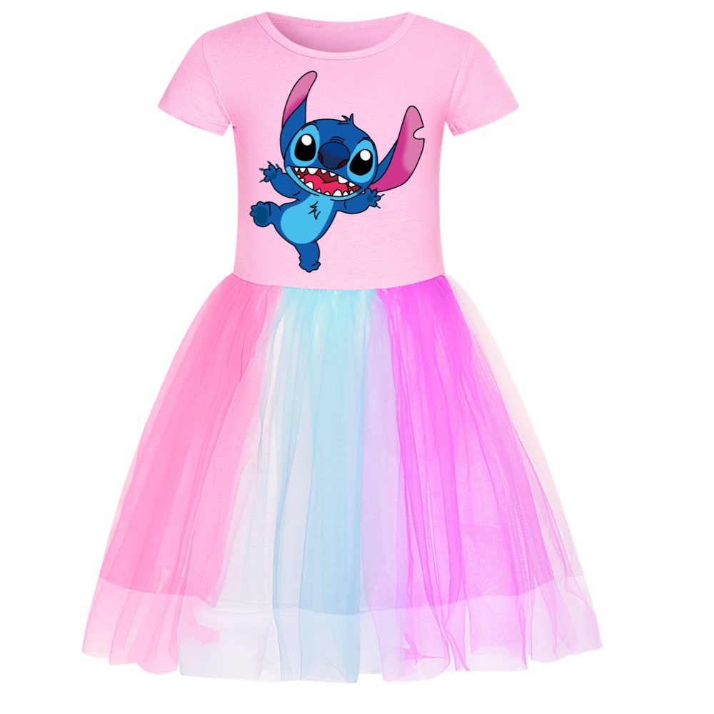 Stitch-Themed Rainbow Star Lace Skirt for Girls - Adorable Disney Dress for KidsPerfect for Parties -Mayoulove