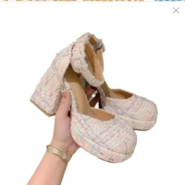 Yyvonne Spring And Summer Barbie Powder Single Shoe Waterproof Table With Baotou Thick Heeled Mary Jane Head High Heels