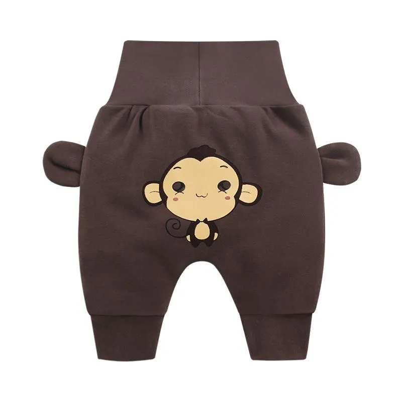Baby Cute Pants Boys Girl Cartoon High Waist Protection Belly Children Toddler Spring Autumn Winter Newborn Warm Velvet Trousers