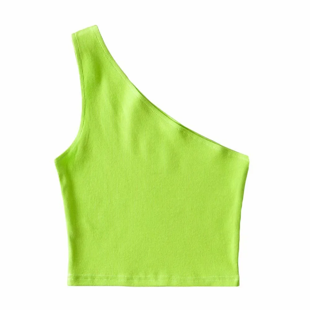 Churchf Churchf Autumn / Winter Ebay Sleeveless Diagonal Shoulder Vest Female Ins Fashion Wear A Slim Open Shoulder Short Crop Top