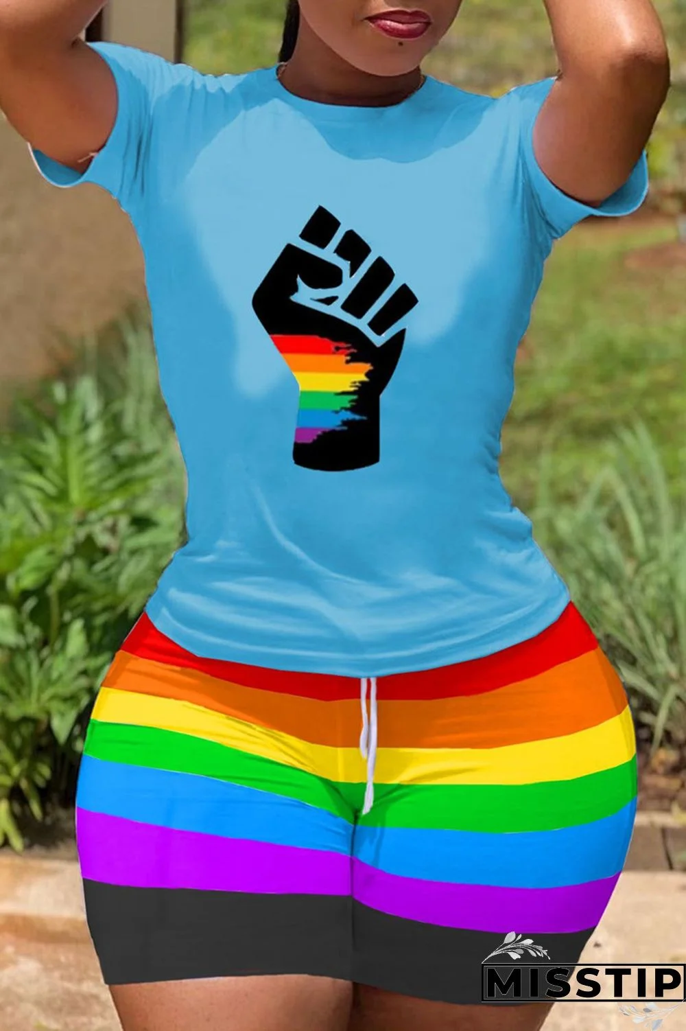 Yellow Fashion Casual Print Basic O Neck Short Sleeve Two Pieces