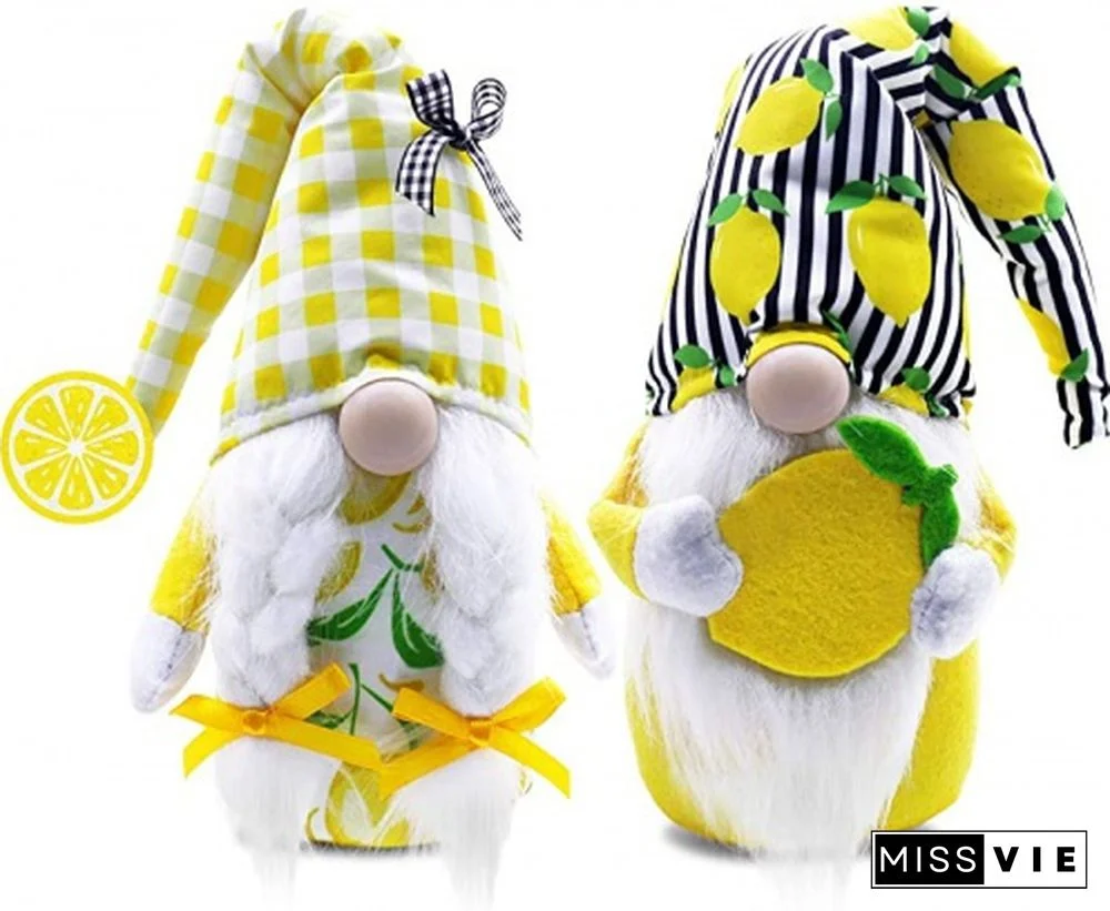 Ciyvolyeen Lemon Gnome Scandinavian Tomte Nisse Swedish Fresh Lemon Elf Home Farmhouse Kitchen Decor Easy Peasy Shelf Summer Tiered Tray Decorations, Set Of 2